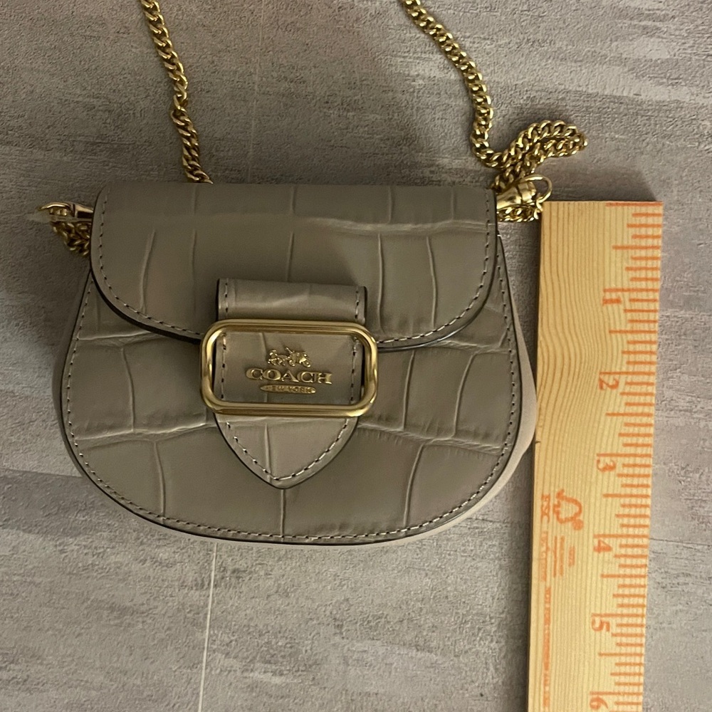 Coach Croc-Embossed Mini Saddle Bag in Light Gray with Gold Hardware - Picture 8 of 8